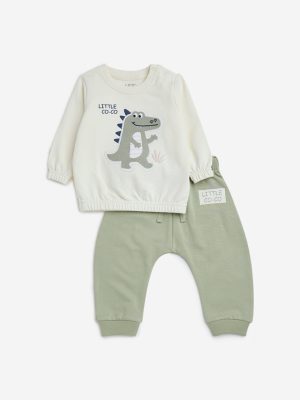 HOP Baby Sage Animal Design Cotton T-Shirt with Joggers Set