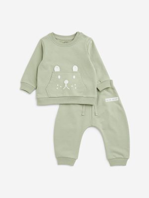 HOP Baby Sage Animal Design Cotton T-Shirt with Joggers Set