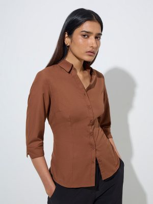 Wardrobe Brown Solid Shirt