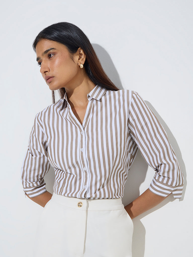 Wardrobe Taupe Stripe Printed Shirt - Image 2