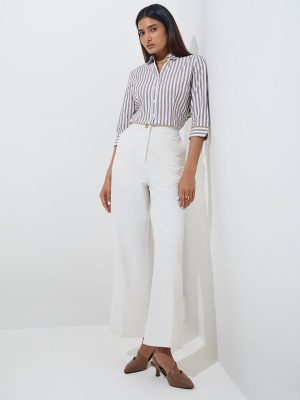 Wardrobe Taupe Stripe Printed Shirt