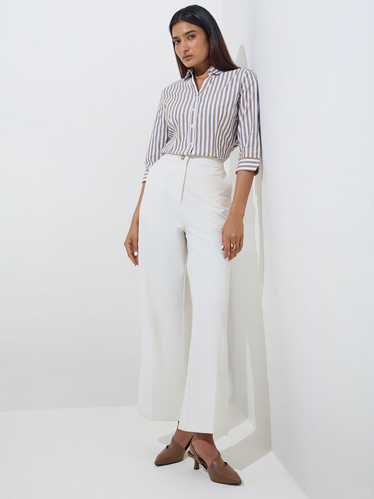 Wardrobe Taupe Stripe Printed Shirt