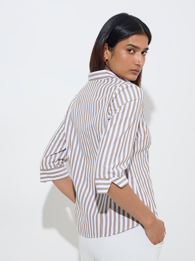 Wardrobe Taupe Stripe Printed Shirt - Image 5