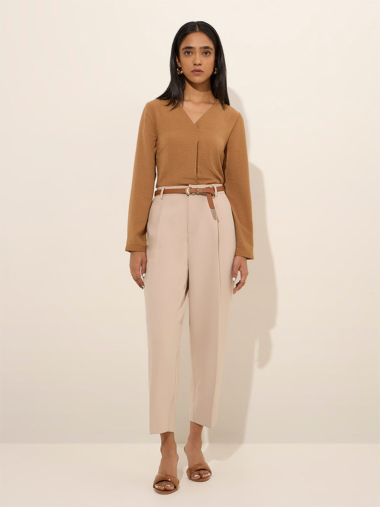 Wardrobe Beige High-Rise Trousers
