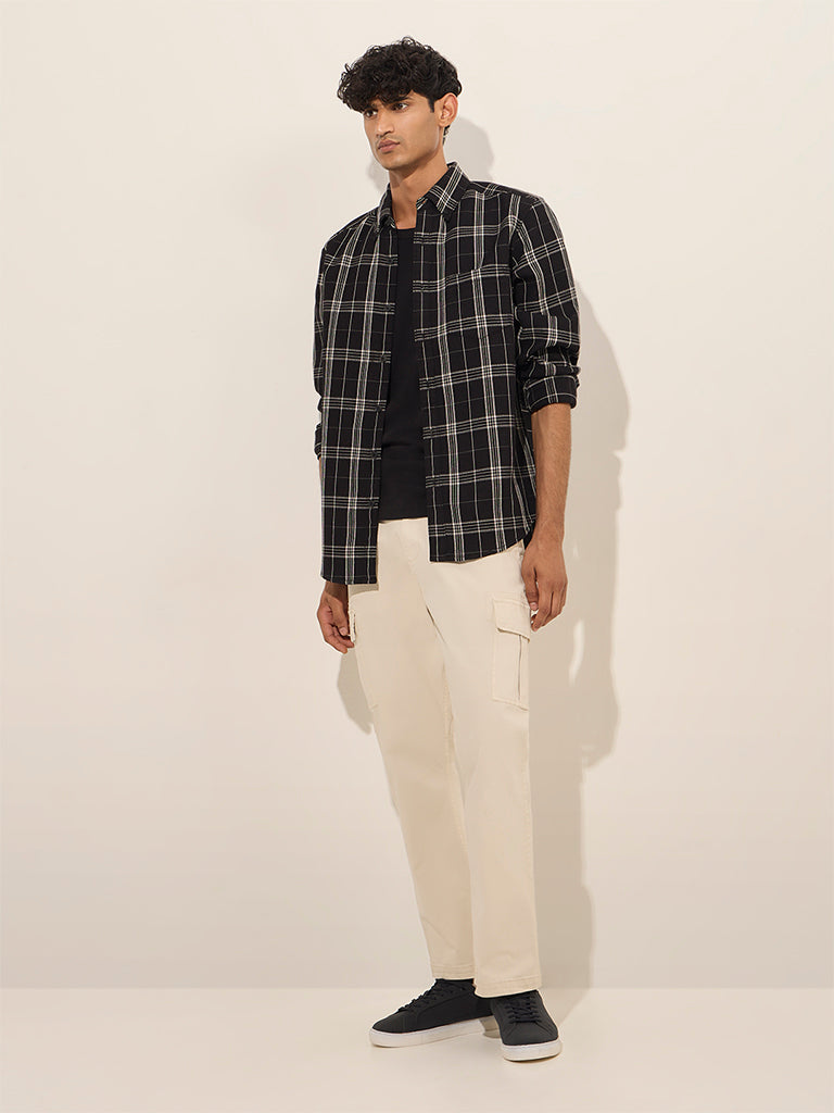WES Casuals Black Checkered Relaxed-Fit Cotton Shirt - Image 3