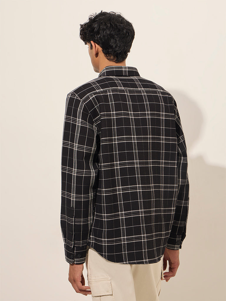 WES Casuals Black Checkered Relaxed-Fit Cotton Shirt - Image 4