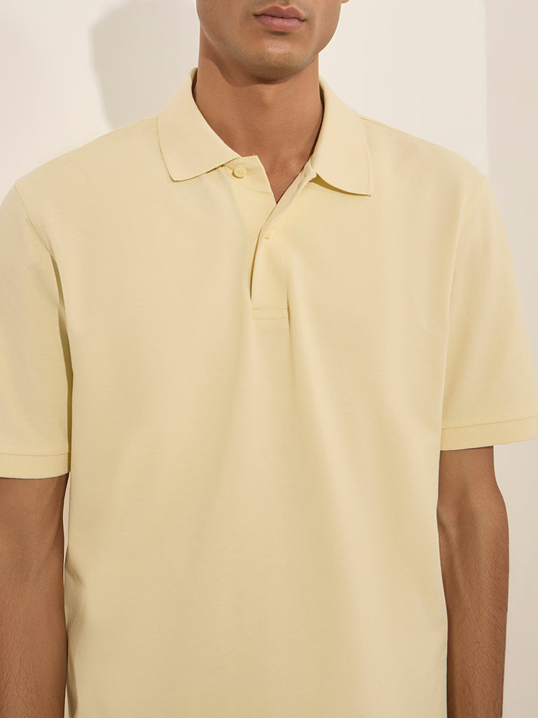 WES Casuals Light Yellow Relaxed-Fit Cotton-Blend Polo T-Shirt - Image 2