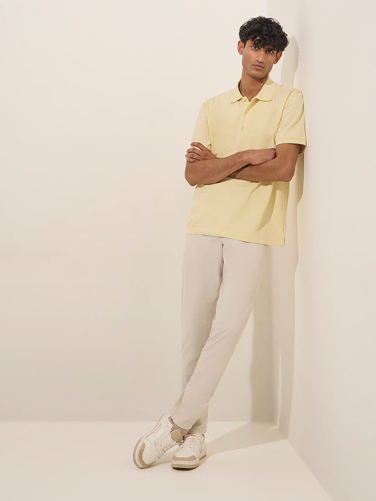 WES Casuals Light Yellow Relaxed-Fit Cotton-Blend Polo T-Shirt - Image 3