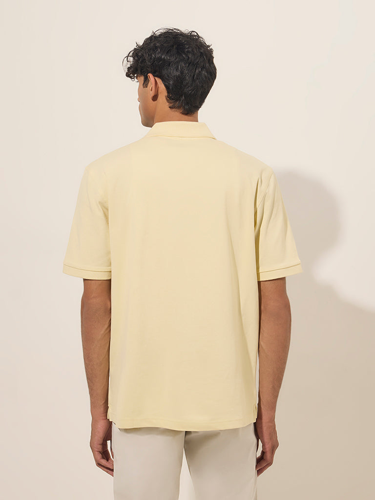 WES Casuals Light Yellow Relaxed-Fit Cotton-Blend Polo T-Shirt - Image 4