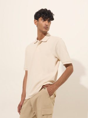 WES Casuals Off-White Relaxed-Fit Cotton-Blend Polo T-Shirt