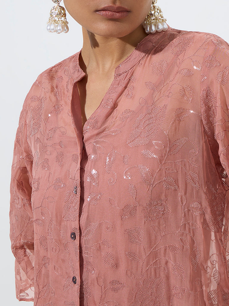 Vark Dusty Peach Sequin-Detailed Tunic with Camisole Set - Image 3