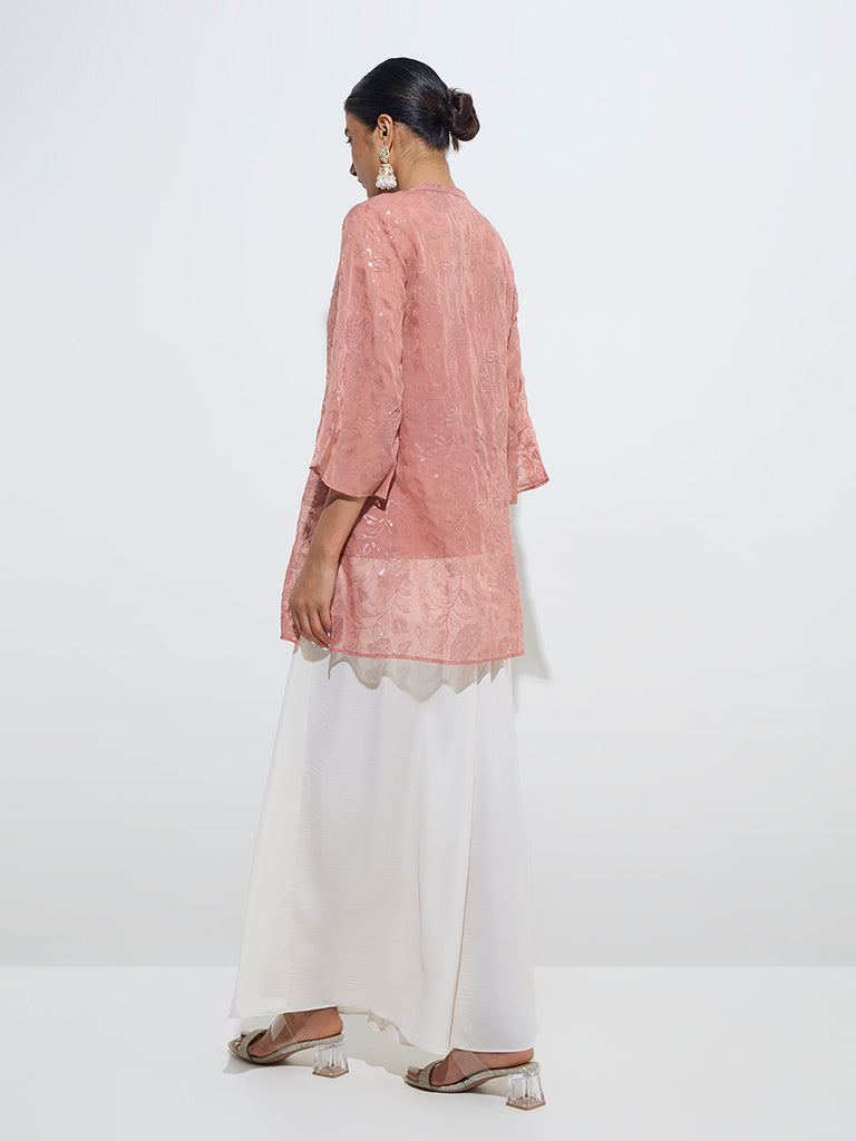 Vark Dusty Peach Sequin-Detailed Tunic with Camisole Set - Image 4