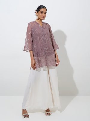 Vark Mauve Sequin-Detailed Tunic with Camisole Set