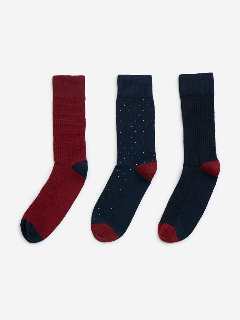WES Lounge Wine Patterned Cotton-Blend Socks - Pack of 3