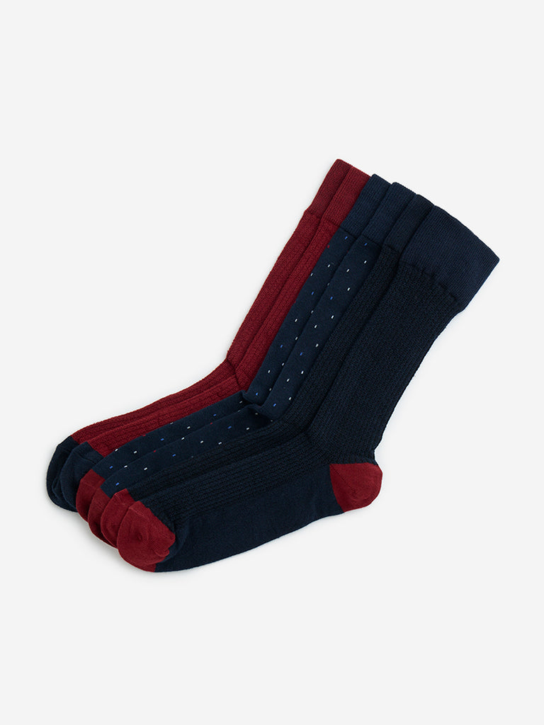 WES Lounge Wine Patterned Cotton-Blend Socks - Pack of 3 - Image 2