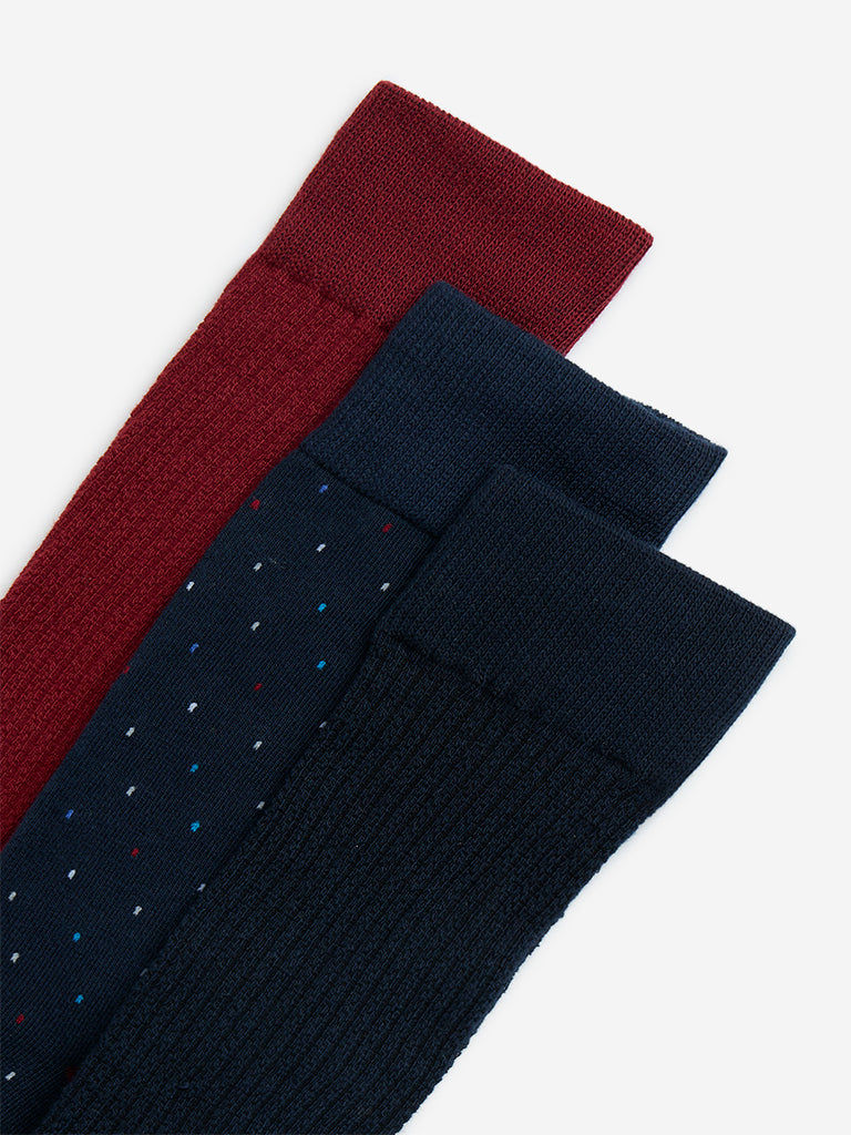 WES Lounge Wine Patterned Cotton-Blend Socks - Pack of 3 - Image 3