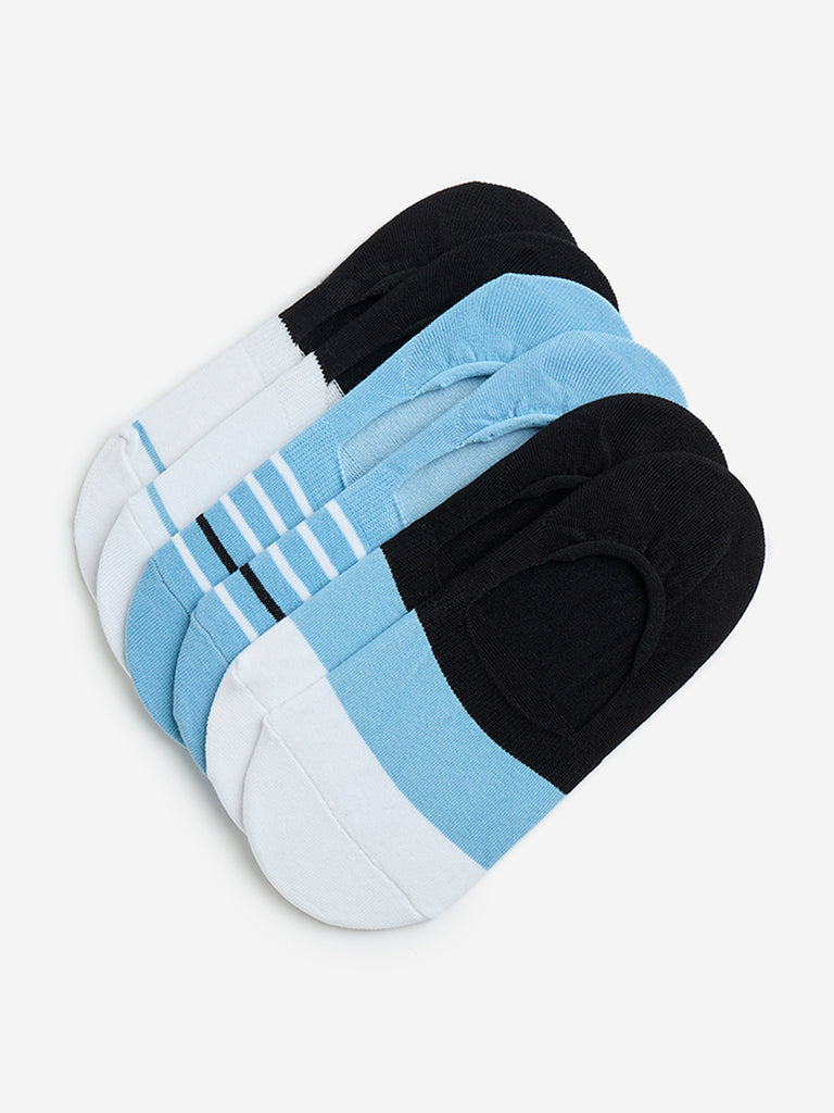 WES Lounge Blue Printed Cotton-Blend Socks - Pack of 3 - Image 2