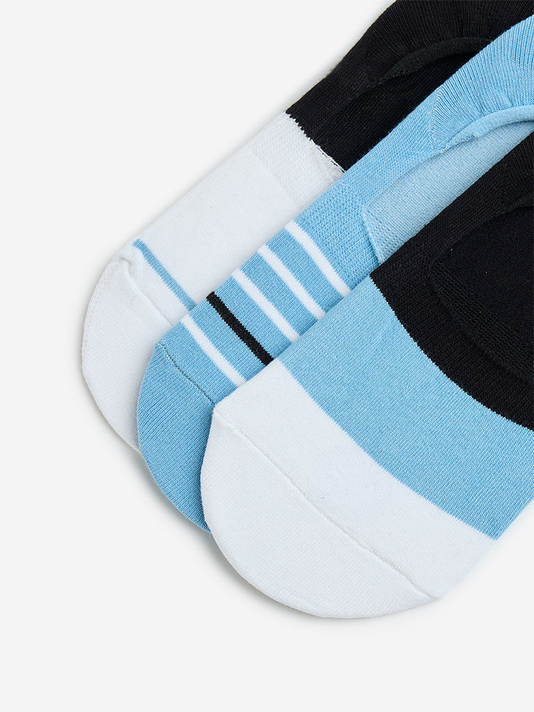 WES Lounge Blue Printed Cotton-Blend Socks - Pack of 3 - Image 3