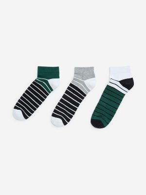 WES Lounge Green Stripe Printed Cotton-Blend Socks - Pack of 3