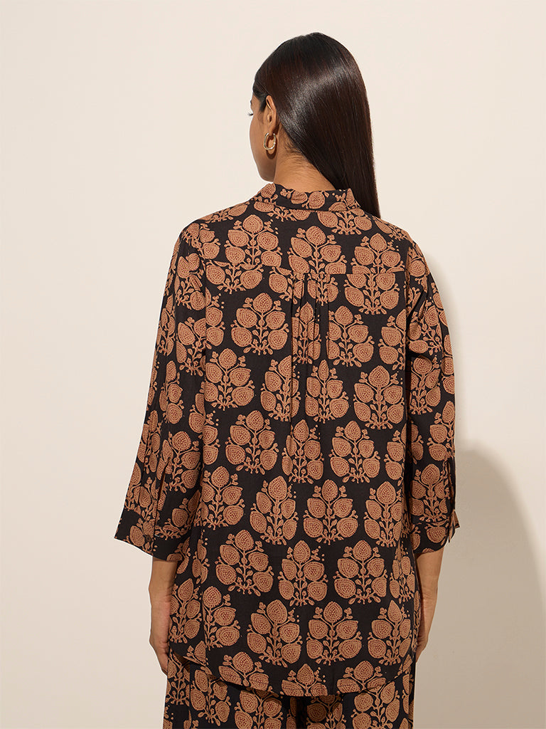 Utsa Black Foliage Printed Straight Tunic - Image 4