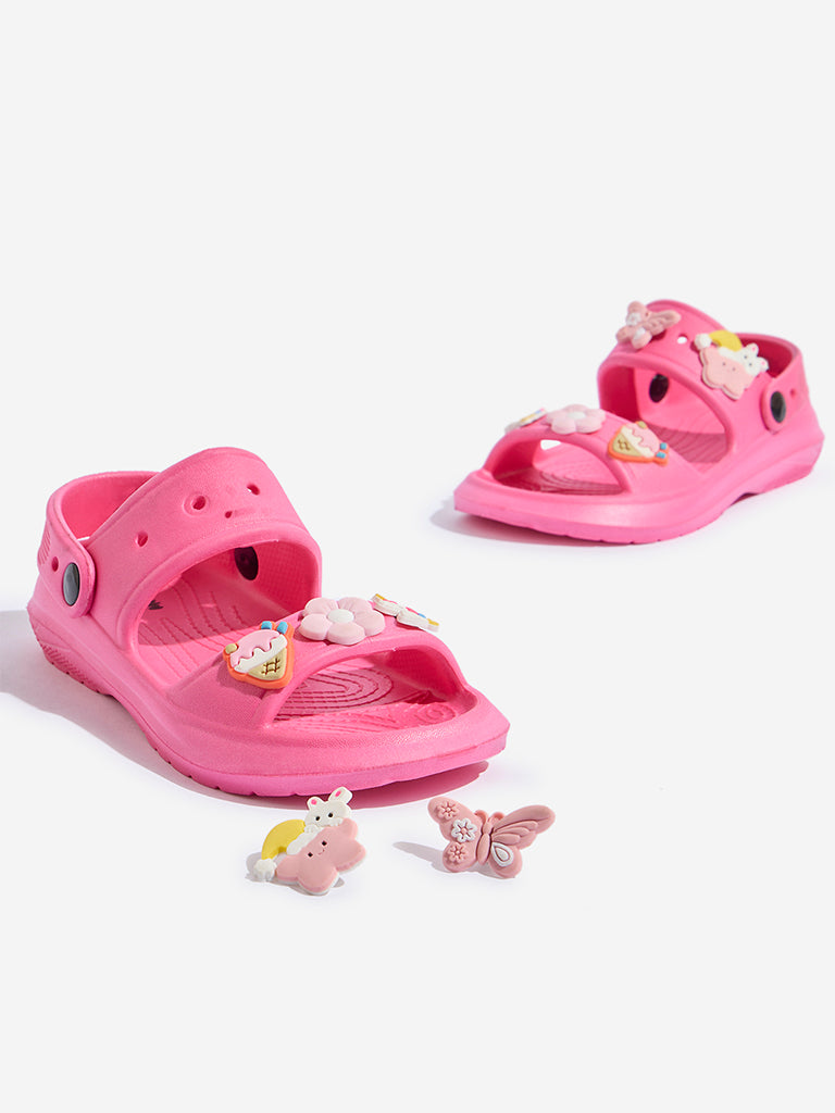 Yellow Pink Applique-Detailed Slingback Sandals - Image 3