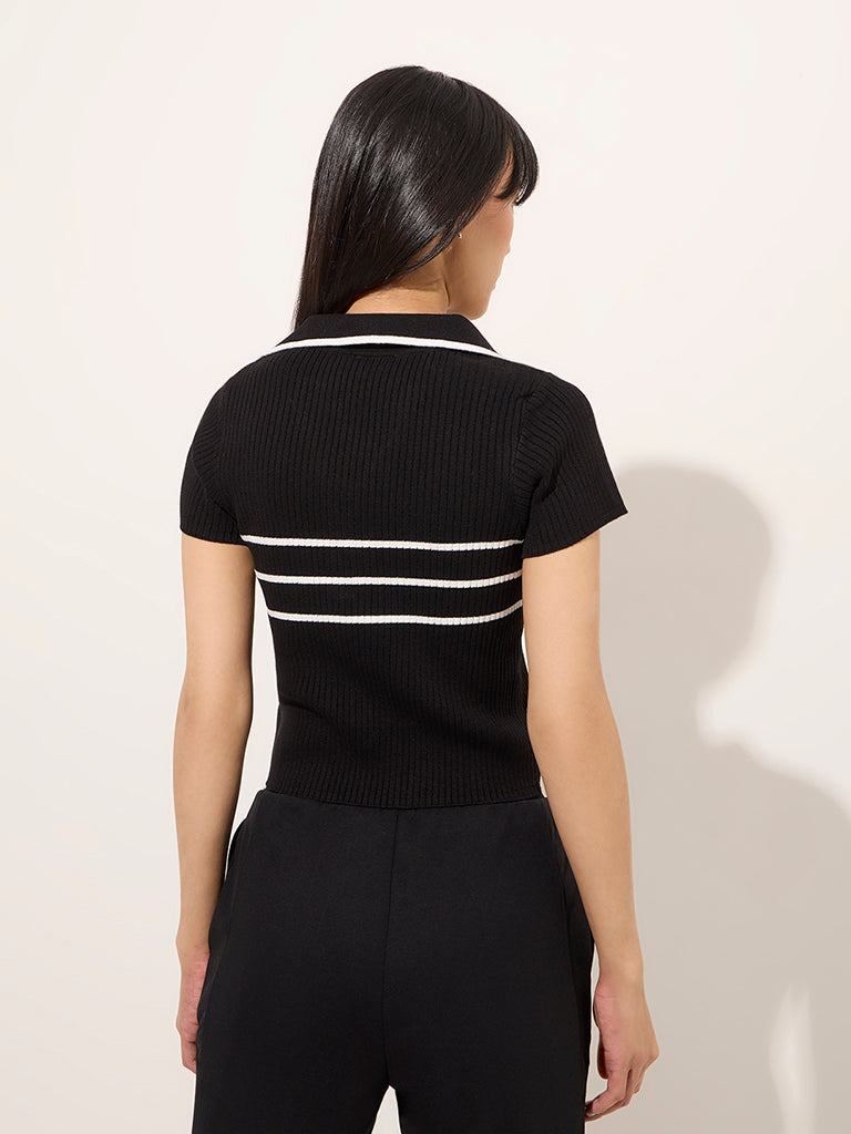 Studiofit Black Ribbed-Textured T-Shirt - Image 5