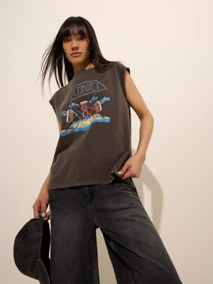 Nuon Charcoal Graphic Printed Cotton T-Shirt