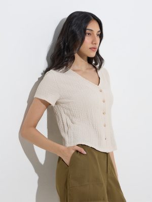 LOV Beige Self-Textured Top