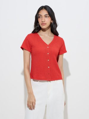 LOV Red Self-Textured Top