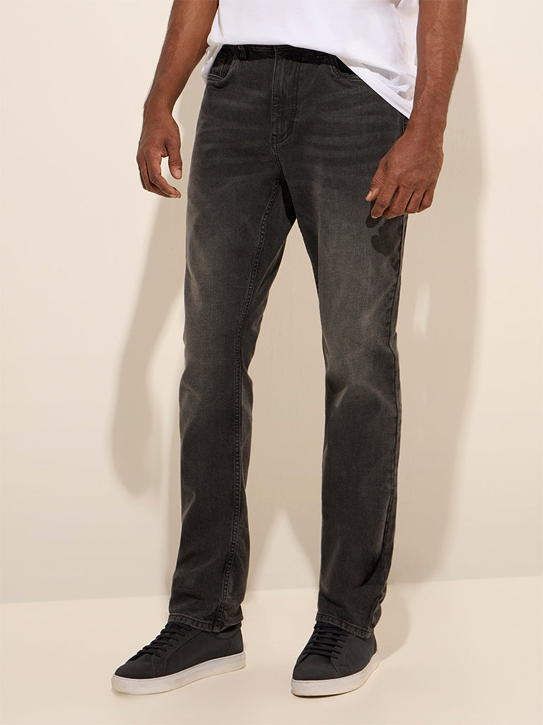 WES Casuals Dark Grey Wash Relaxed-Fit Mid Rise Jeans - Image 3
