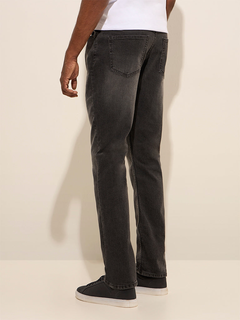 WES Casuals Dark Grey Wash Relaxed-Fit Mid Rise Jeans - Image 4