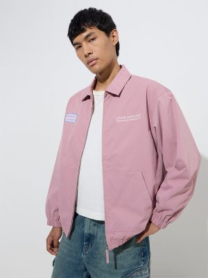 Nuon Dusty Pink Text Embroidered Relaxed-Fit Jacket