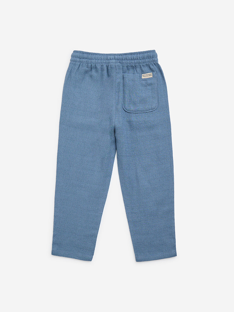 HOP Kids Dusty Blue Mid-Rise Cotton-Blend Pants - Image 3