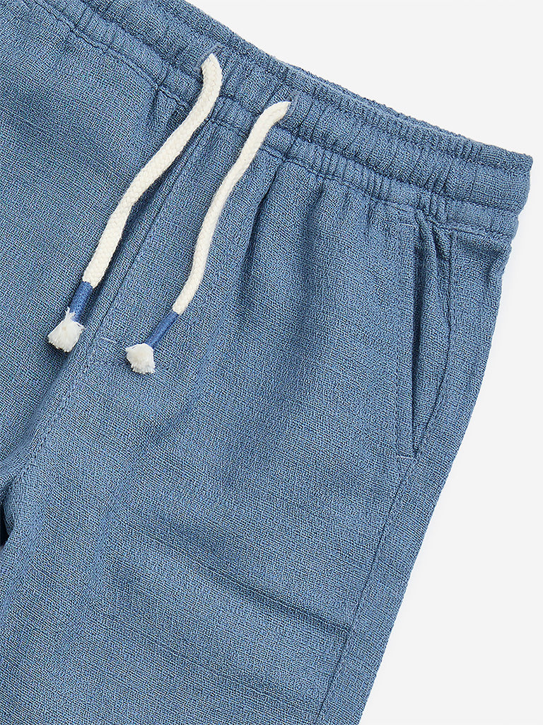 HOP Kids Dusty Blue Mid-Rise Cotton-Blend Pants - Image 4