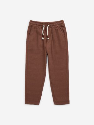 HOP Kids Brown Mid-Rise Cotton-Blend Pants