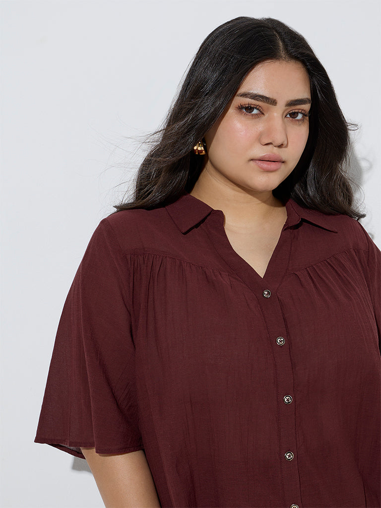 Gia Maroon Crinkle-Textured Blouse - Image 2