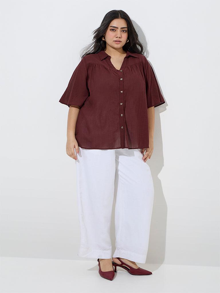 Gia Maroon Crinkle-Textured Blouse - Image 3