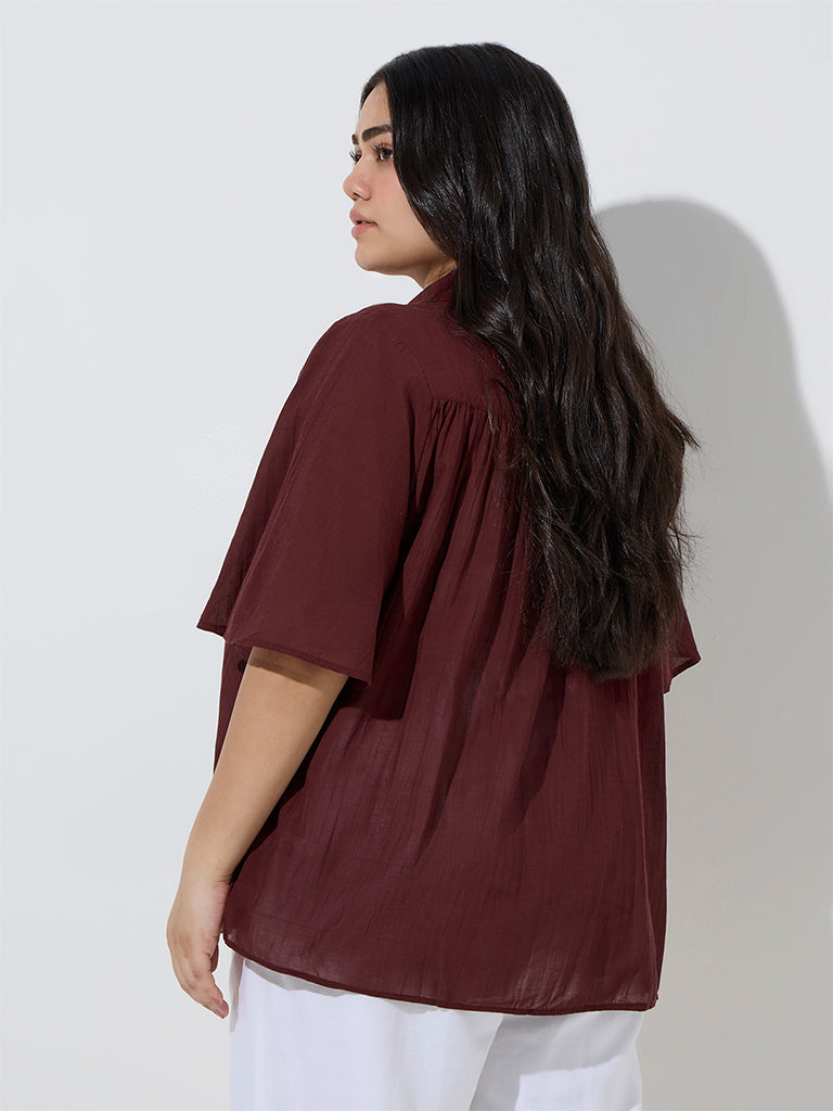 Gia Maroon Crinkle-Textured Blouse - Image 4