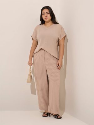 Gia Beige Striped High-Rise Pants