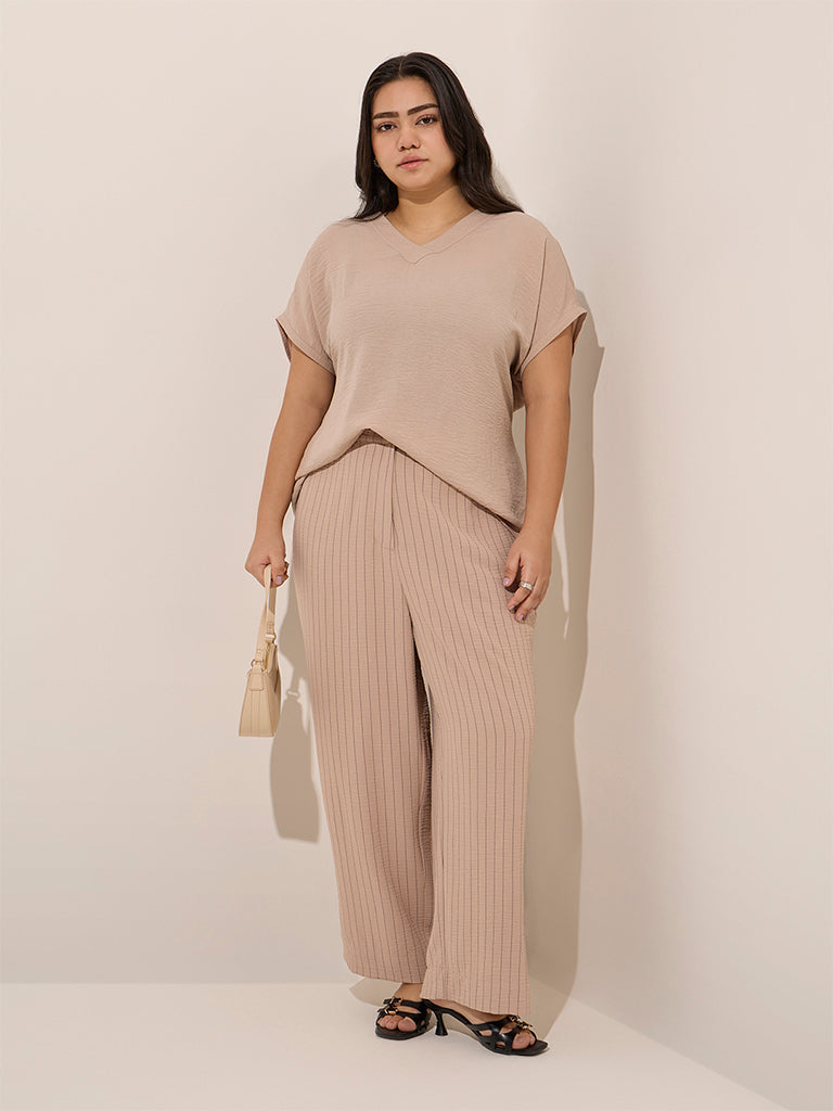 Gia Beige Striped High-Rise Pants