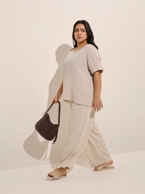 Gia Off-White Solid High-Rise Cotton Pants