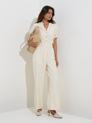 Wardrobe Ivory Solid Jumpsuit
