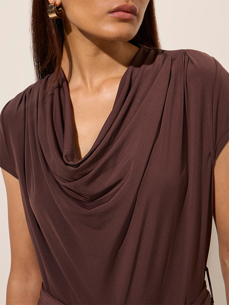 Wardrobe Brown Solid Jumpsuit with Belt - Image 2