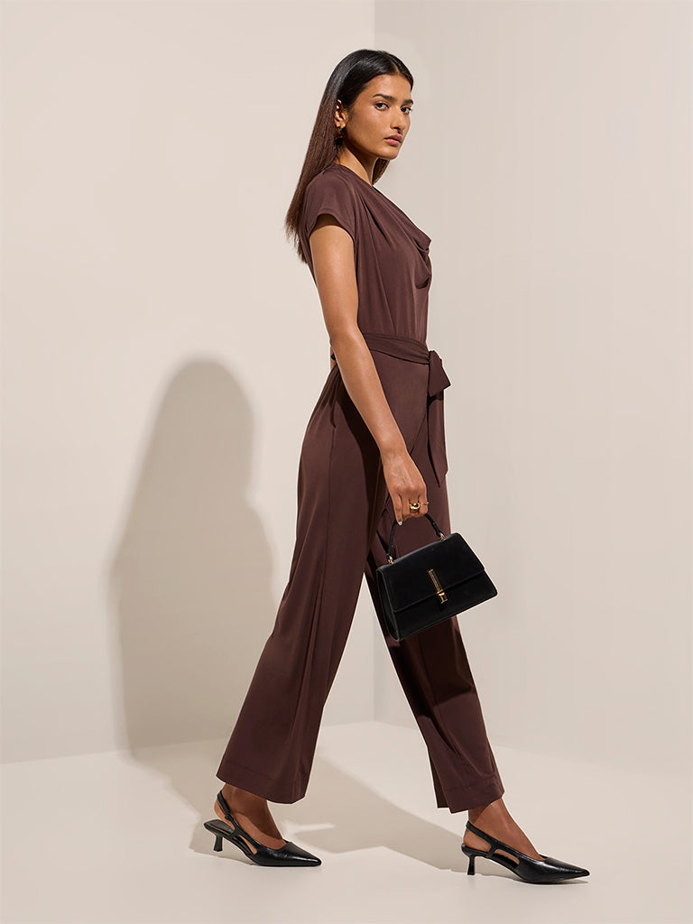 Wardrobe Brown Solid Jumpsuit with Belt - Image 3