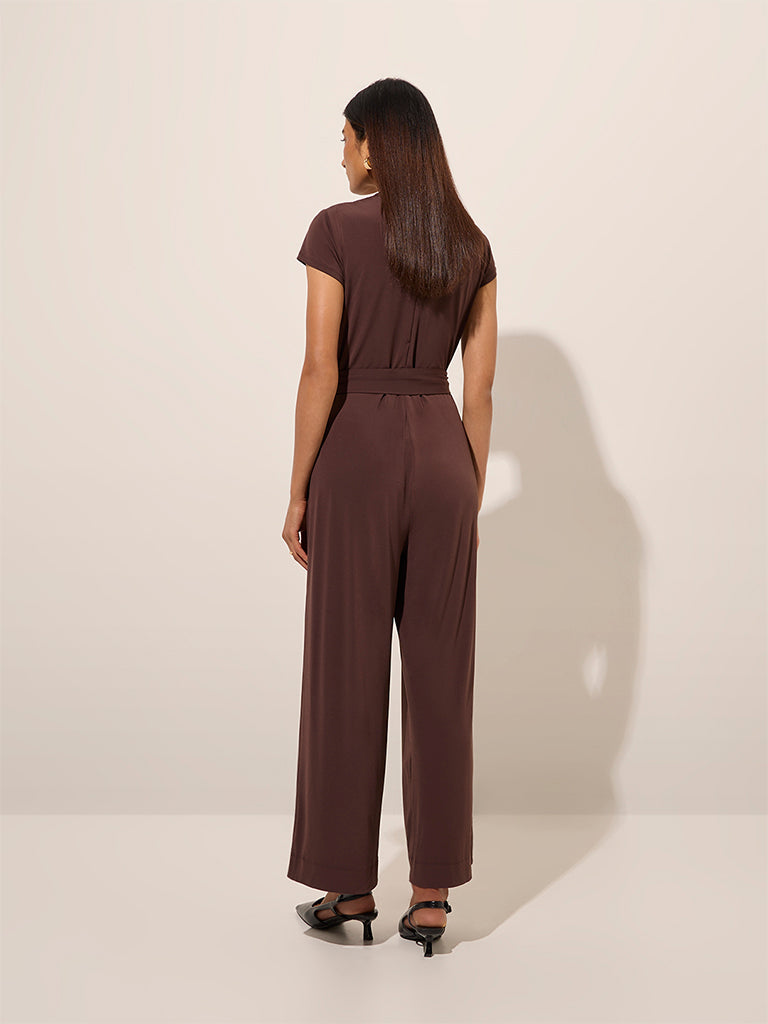 Wardrobe Brown Solid Jumpsuit with Belt - Image 4