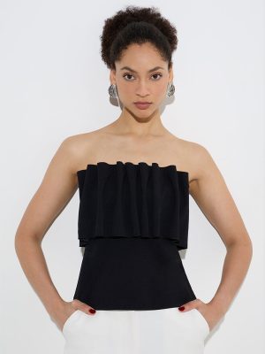 Wardrobe Black Ruffle-Detailed Off-Shoulder Top