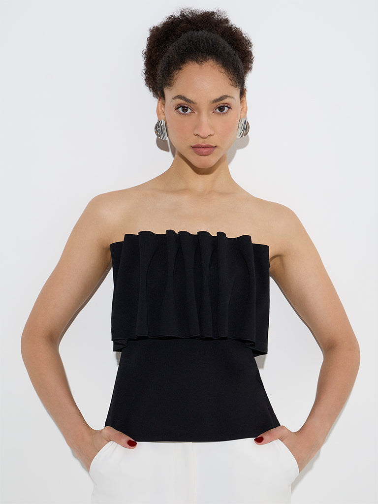 Wardrobe Black Ruffle-Detailed Off-Shoulder Top