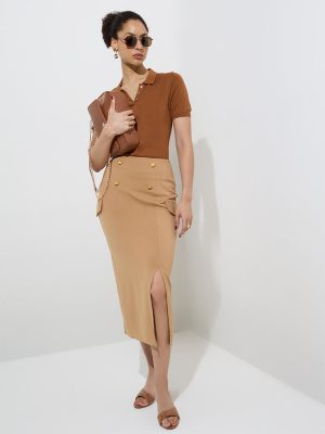 Wardrobe Tan High-Rise Pencil Skirt