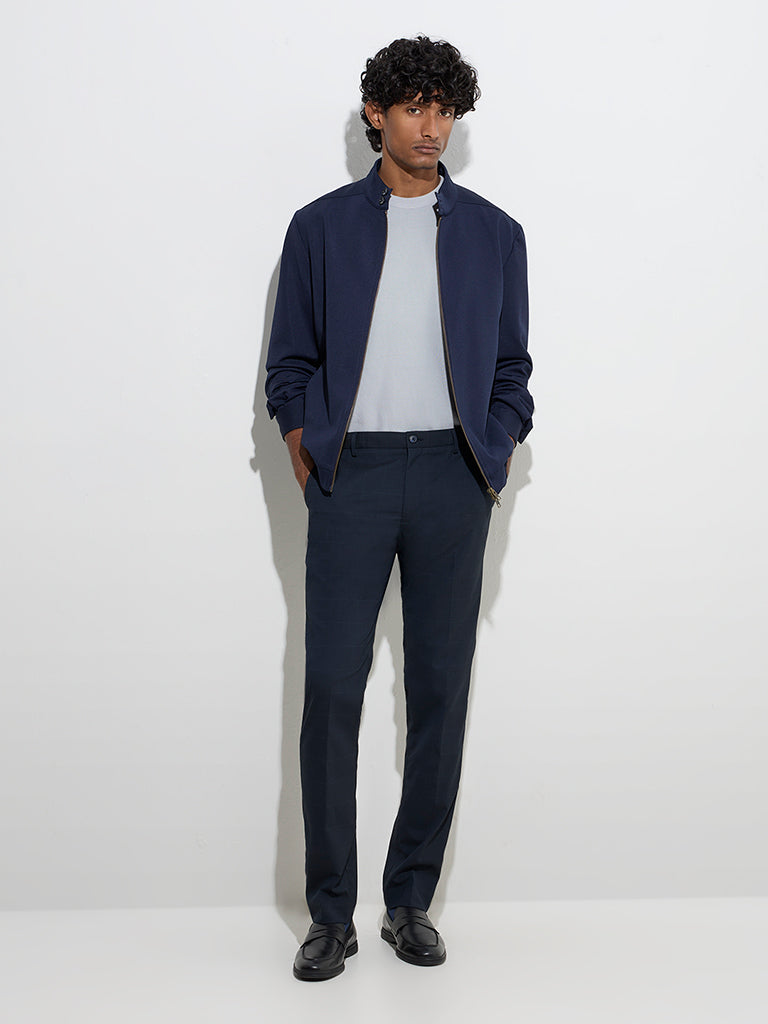 WES Formals Navy Solid Slim-Fit Jacket - Image 3