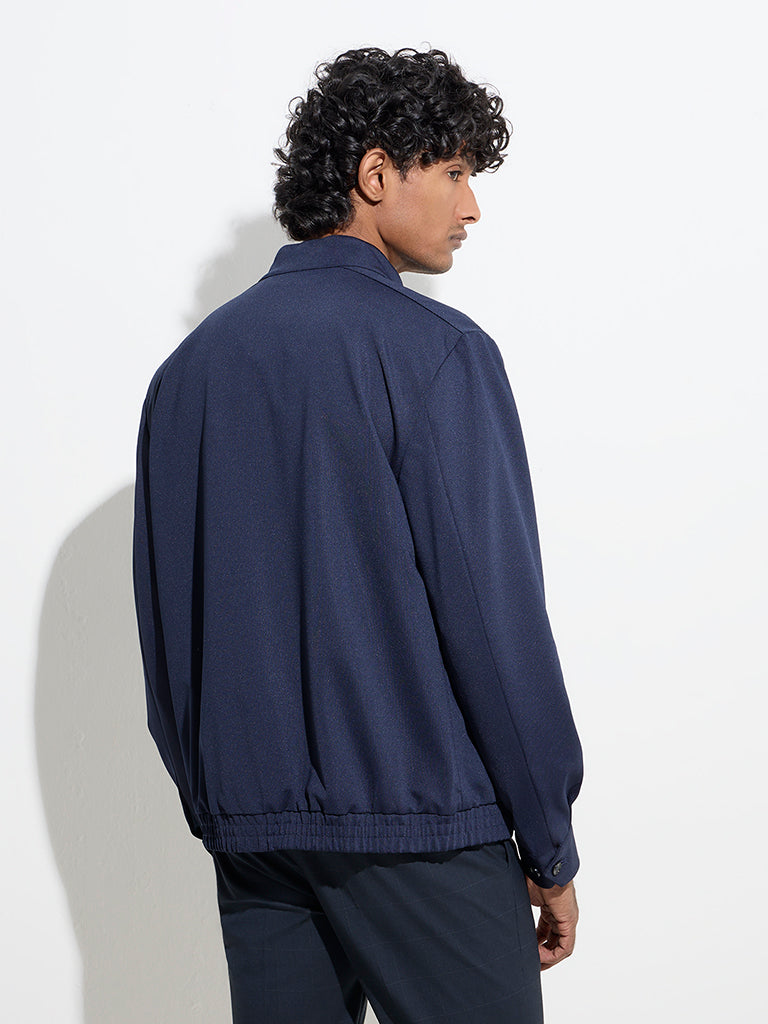 WES Formals Navy Solid Slim-Fit Jacket - Image 4